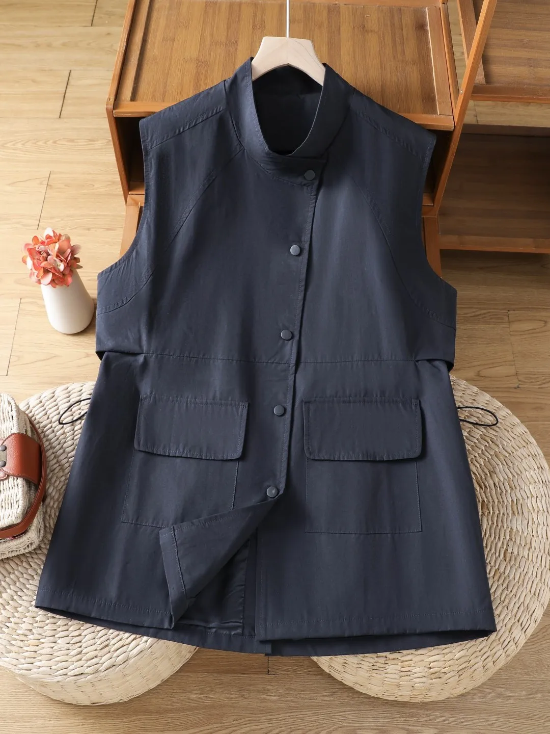 Casual Cotton Vest Outerwear Women's Drawstring Waist Slimming Leisure Shoulder Pad Top Fashionable Workwear Style