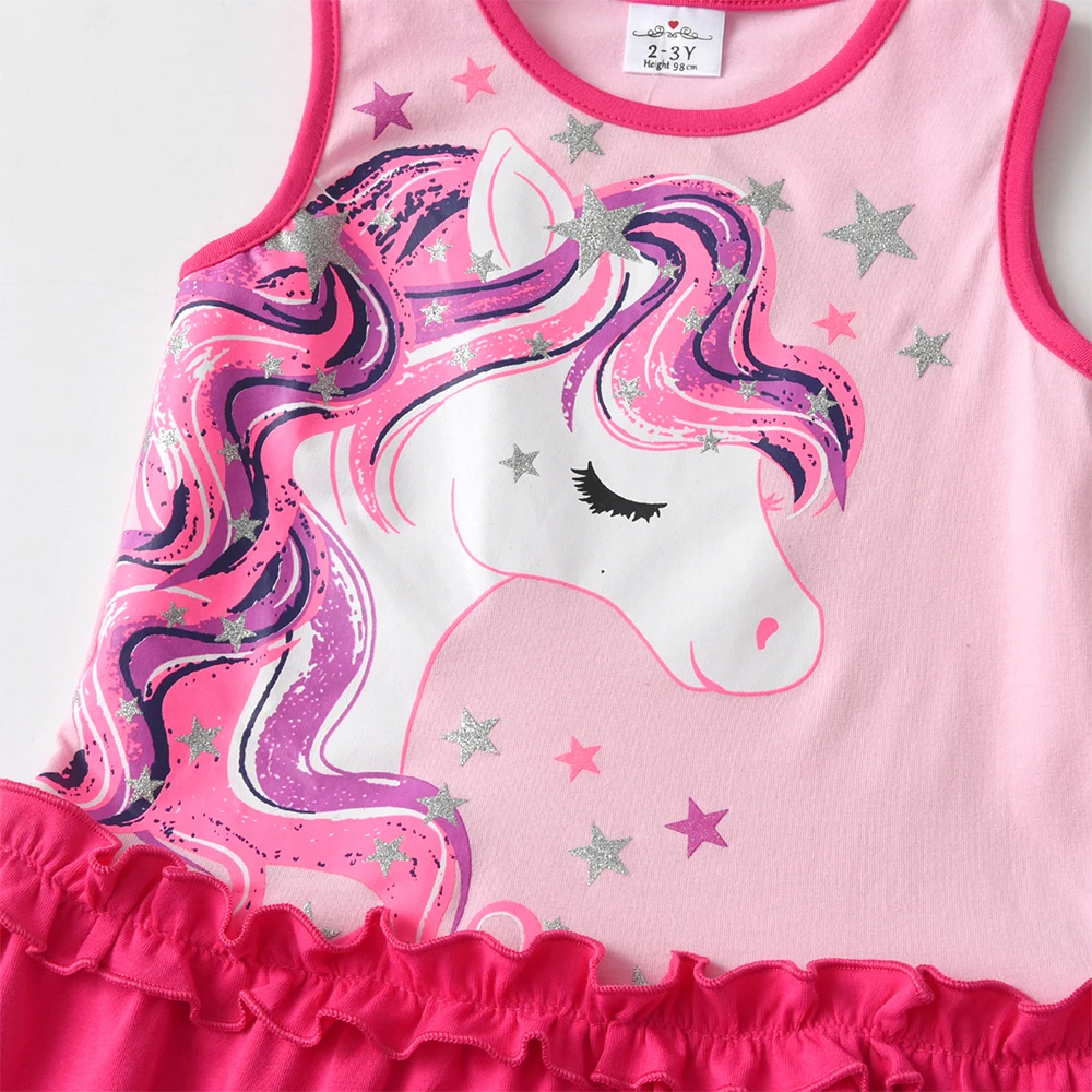 DXTON nowe letnie dziewczęce sukienki bez rękawów jednorożec nadruk gwiazdy sukienki dla dzieci bawełniana patchworkowa sukienka dla malucha dziecięca odzież codzienna — zdjęcie 6