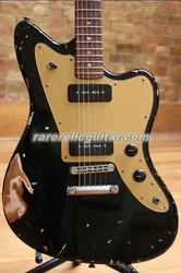 Rare Fano Alt De Facto JM6 Relic Black Electric Guitar Black P-90 Pickups, Gold Pickguard, Chrome Hardware, Vintage Tuner