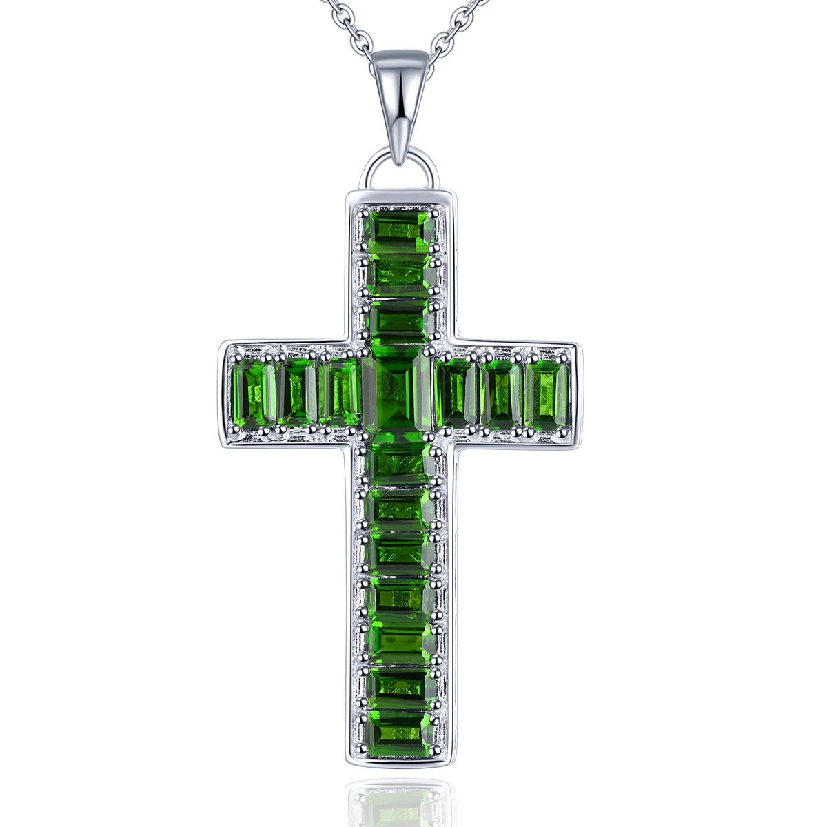 

Natural Chrome Diopside Silver Pendant 4.6 Carats Genuine Gemstone Cross Classic Design Unisex Style Fine Jewelrys Gifts