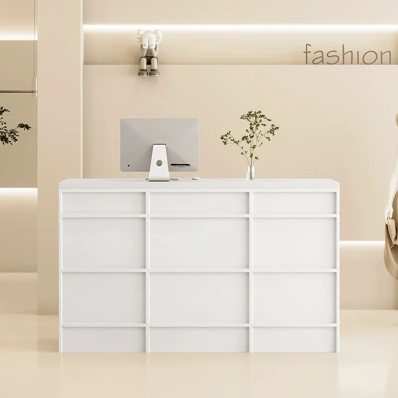 Beauty Institute Counter Promotional Table Dhome Reception Restaurant Furniture White Desk Luxury Stores Grocery Store Bar Salon