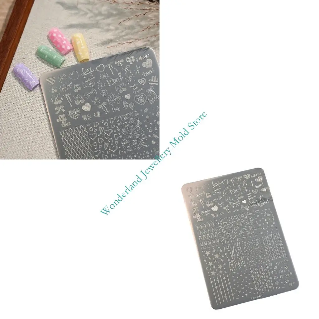 

H7EB Профессиональная пластина для штампов для ногтей с кружевным бантом и сердечками из нержавеющей стали