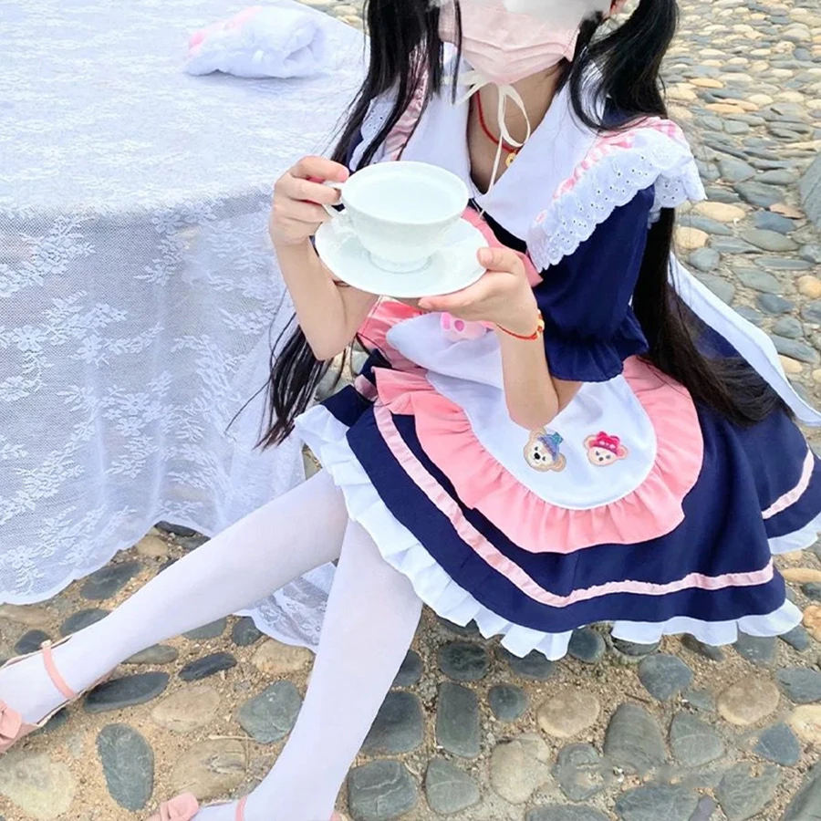 Cafe Maid Cosplay Costume Maid Dress Sweet Lolita Dresses for Girls Woman Coffee Waitress Maid Outfits Role Play Party Costumes