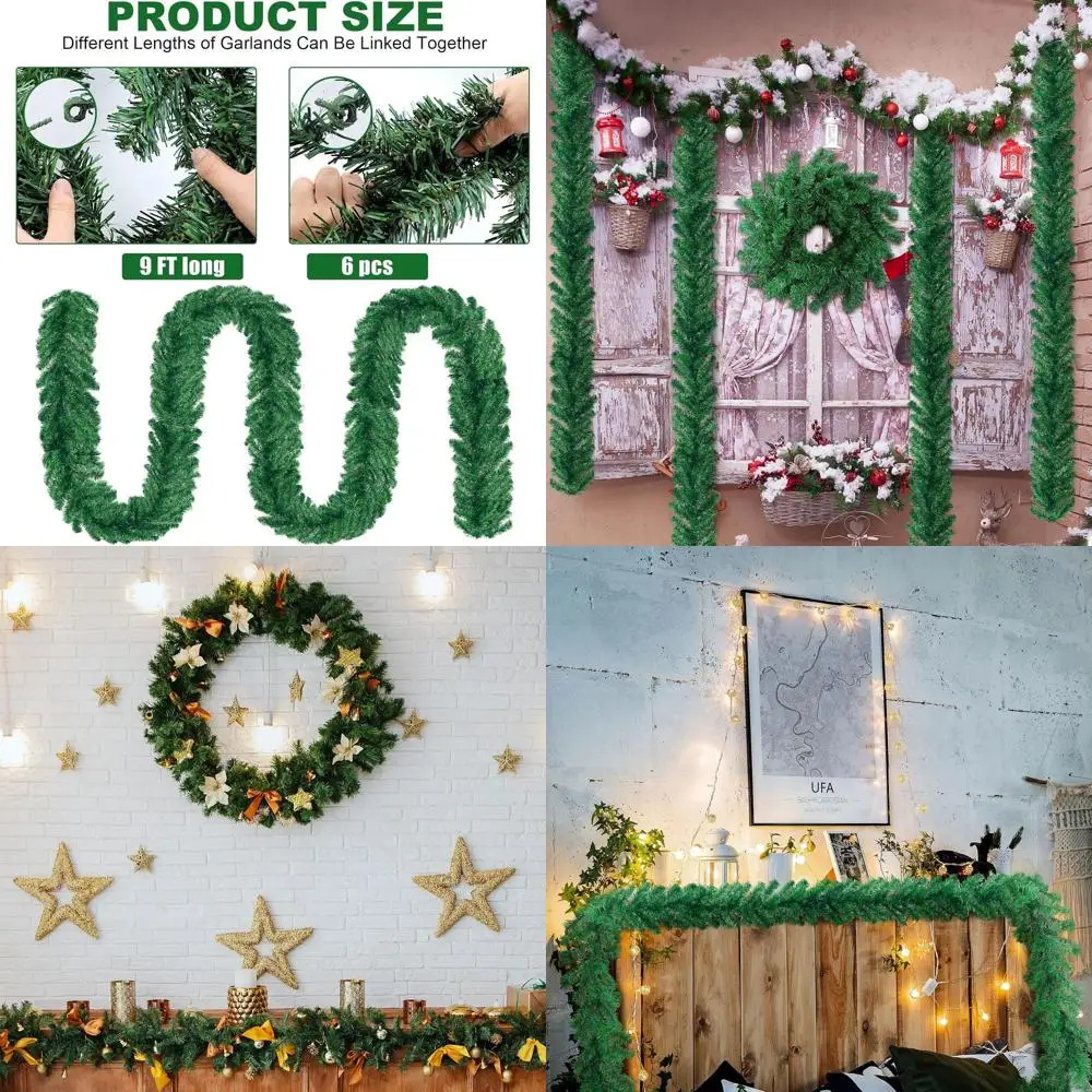 

Artificial Christmas Garland, 6-Foot, 54 LED Lights, Indoor/Outdoor, Soft PVC, Classic Greenery for Staircase, Railing, Fireplac