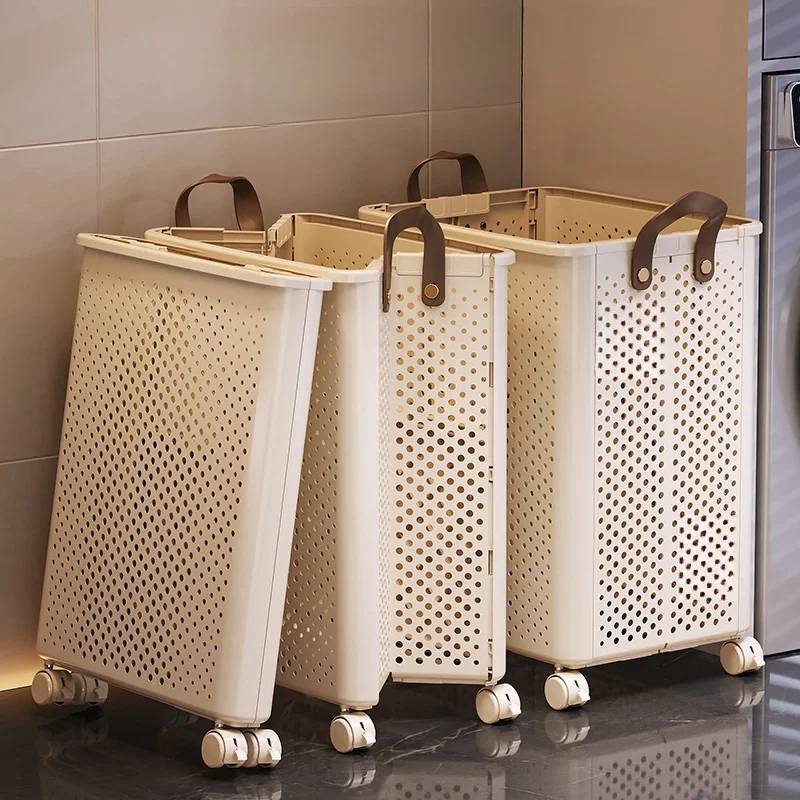 Large Clothing Storage Foldable Plastic Laundry Basket Container Portable Storage Basket with Wheels