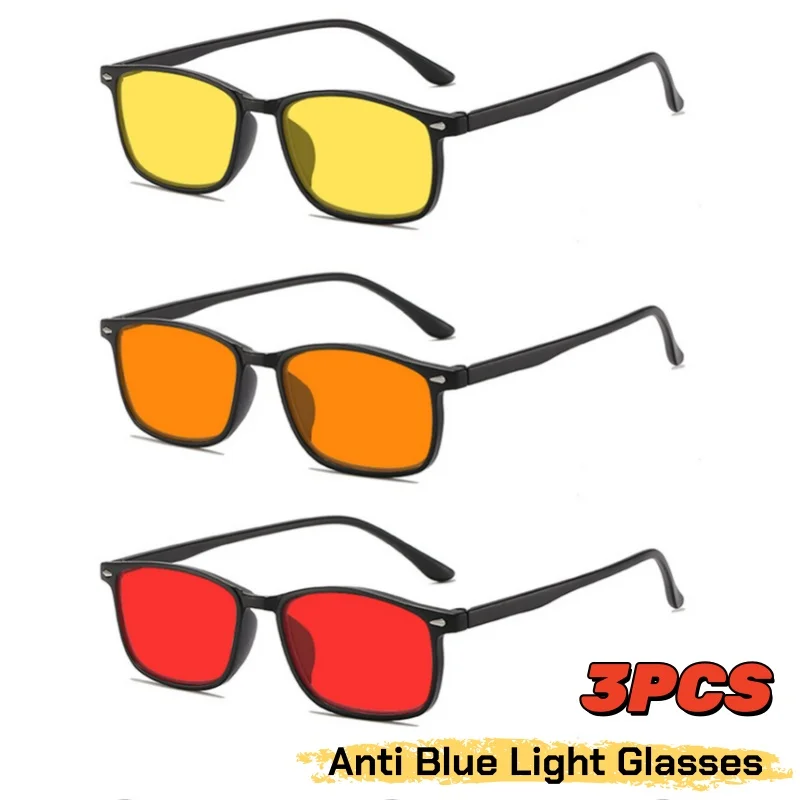 3PCS Women's Blue Light Blocking Glasses for Watch Mobile Phones Play Computer Competitive Games Orange or Red or Yellow Lenses