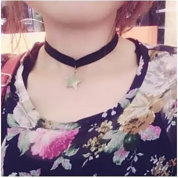 Retro Bronze Smooth Five Star Velvet Necklace Restoring Common Ways Of Punk Lace Collar Neck Girl Band Short Paragraph Clavicl