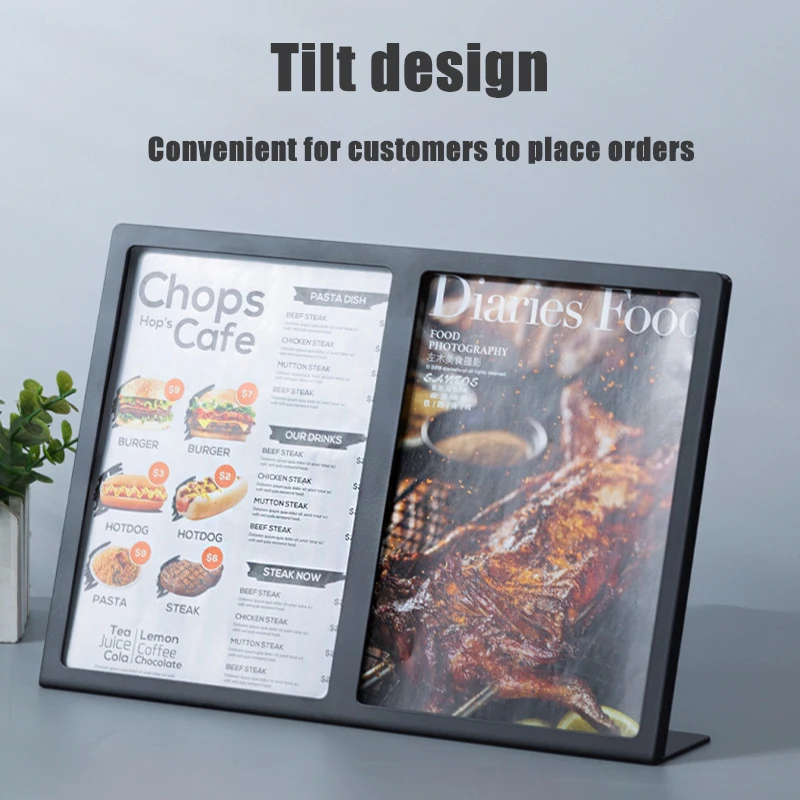 A3/A4 Black Menu Display Board High-grade Coffee Price List Show Board Sign Holder Stainless Steel Picture Display Table Card