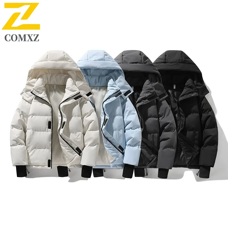 

COMXZ 2025 для мужчин и женщин, пара, большие пуховые наполнители, толстая теплая зимняя куртка со съемным капюшоном, повседневное удобное пальто