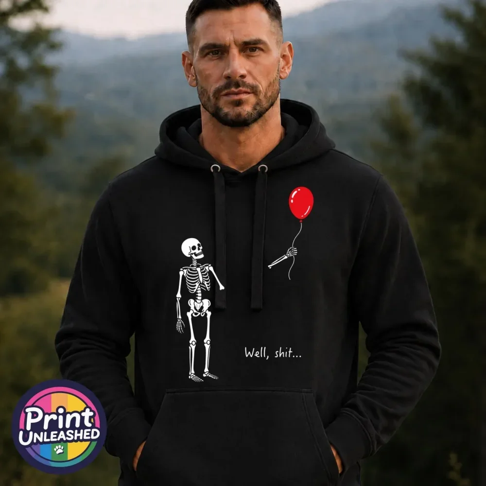 Fun Skull Balloon Hoodie – Dark Humor Gift – Gothic Style Pullover (Unisex)