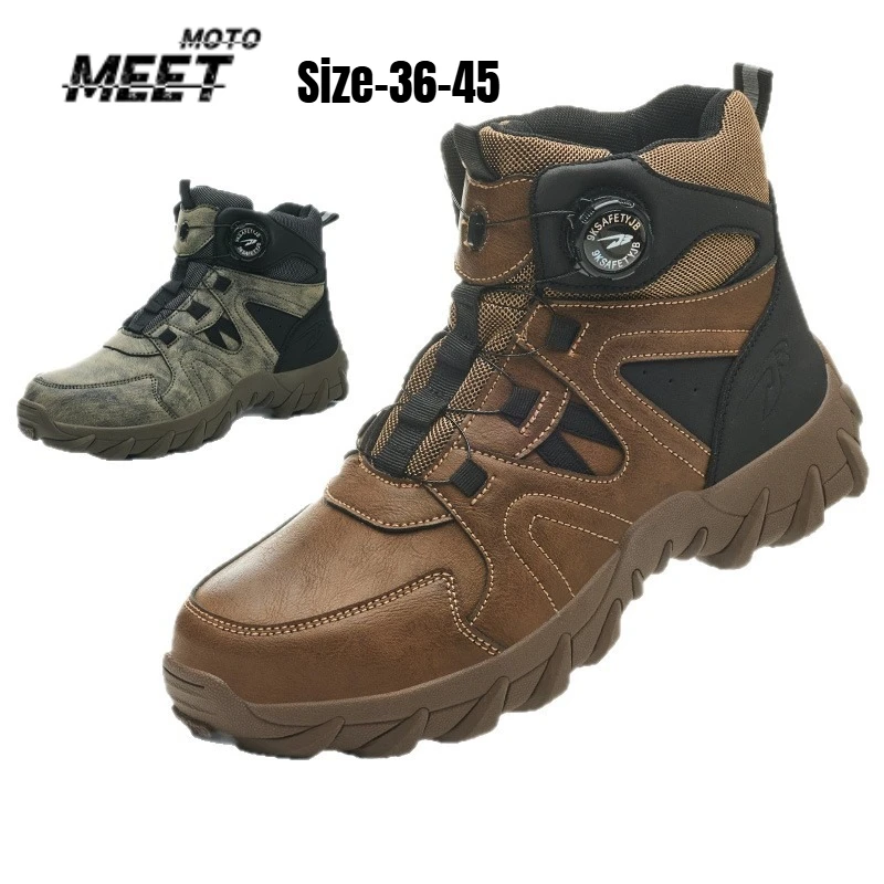Men Steel Head Safety Motorcycle Riding Shoes Puncture and Smash Resistant Sole Breathable Upper for Outdoor Workshop Work Boot