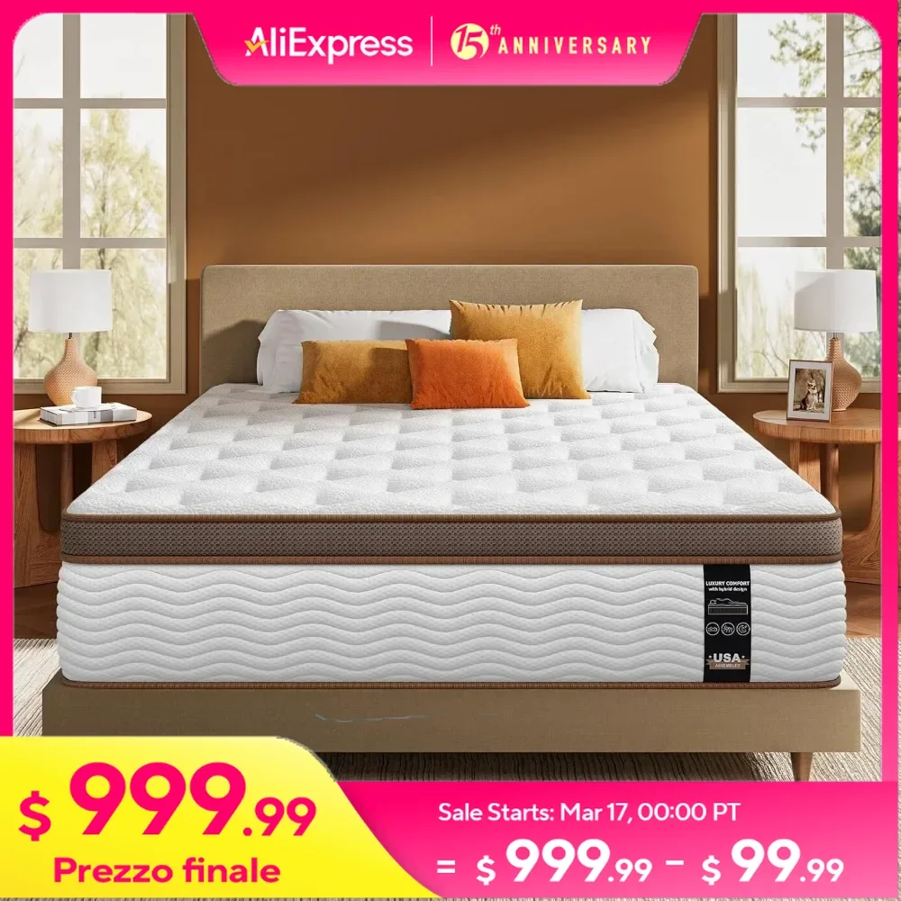 Premium King Mattress 14 Inch, Hybrid Mattress with Advanced, Optimal Spinal Support, Pain Relief and Motion Isolation