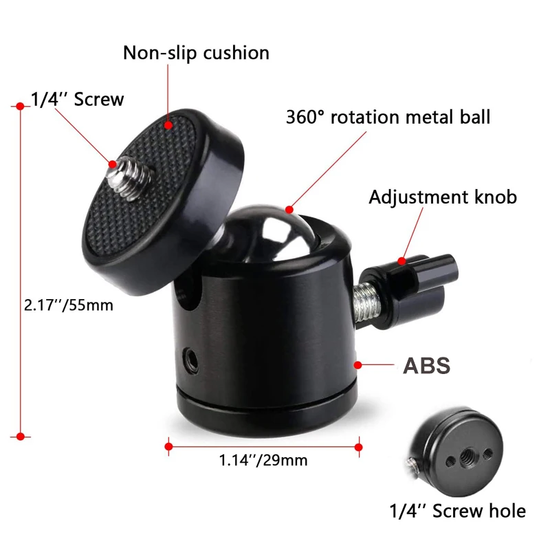 Ball Head Adapter Mount Base 1/4 Screw Bracket Camera Accessories for GoPro Insta360 DJI Osmo Action Camera Tripod Handlebar Fix