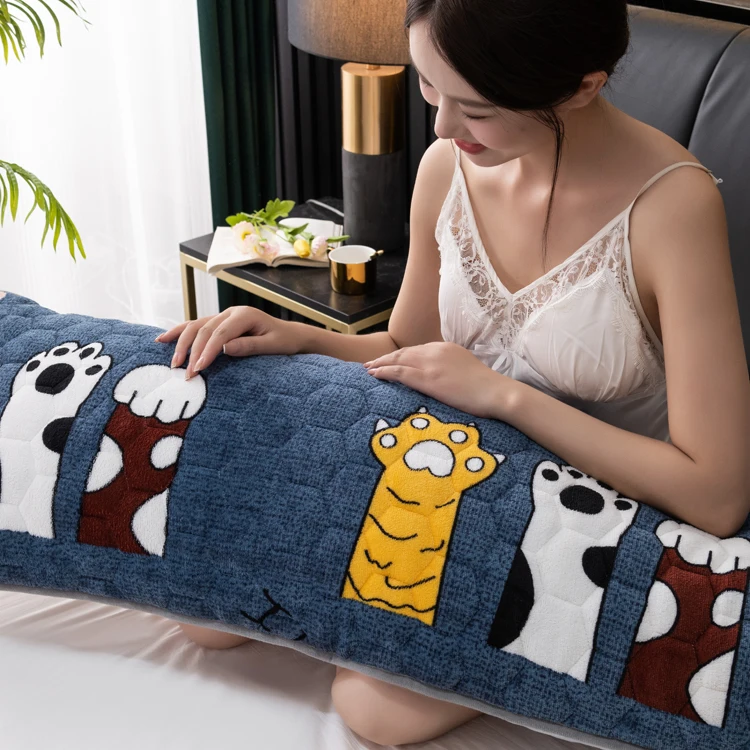 Winter Thicken Soft Long Pillowcase for Bed Single Side Velvet Fabric Quilted Pillow Covers Lover Couple Sleeping Pillow Cases