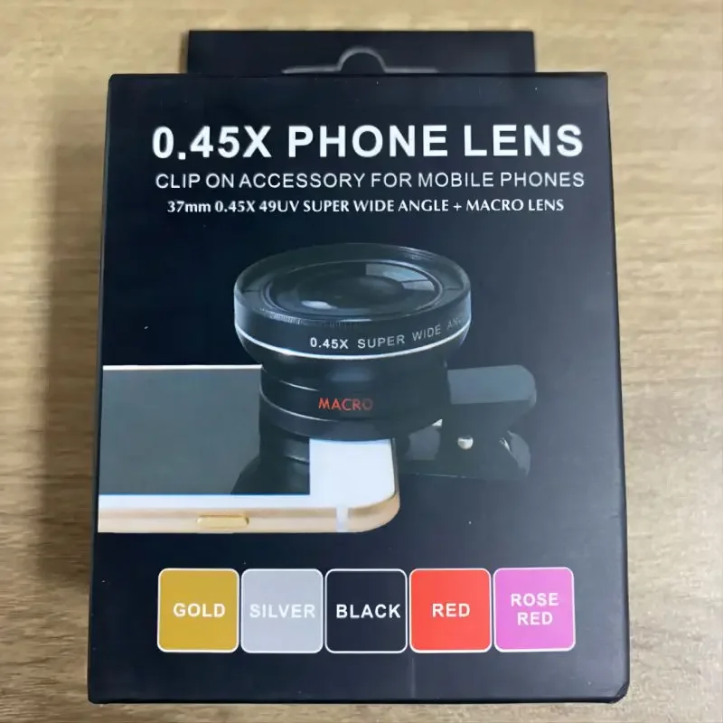 

37mm 0.45X 49UV Super Wide Angle+Macro Lens Romovable Fish Eye Lens- 2 in 1 Clip On Accessory for Mobile Phones 0.45X Phone Lens