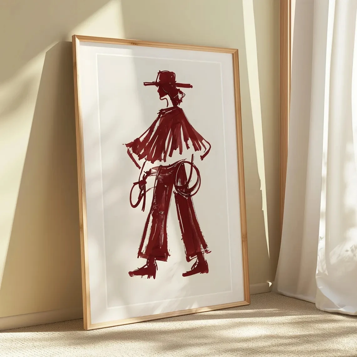Impresión en Lienzo de Vaquera Moderna con Vino Tinto, Póster de Vaquera Borgoña, Decoración de Pared, Arte de Pared Inspirado en Vaqueros, Decoración del Hogar, Regalo