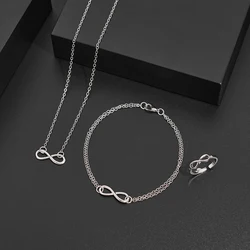 Minimalist 8-shaped necklace, personalized fashion bracelet, hollowed out open ring jewelry set, three pieces