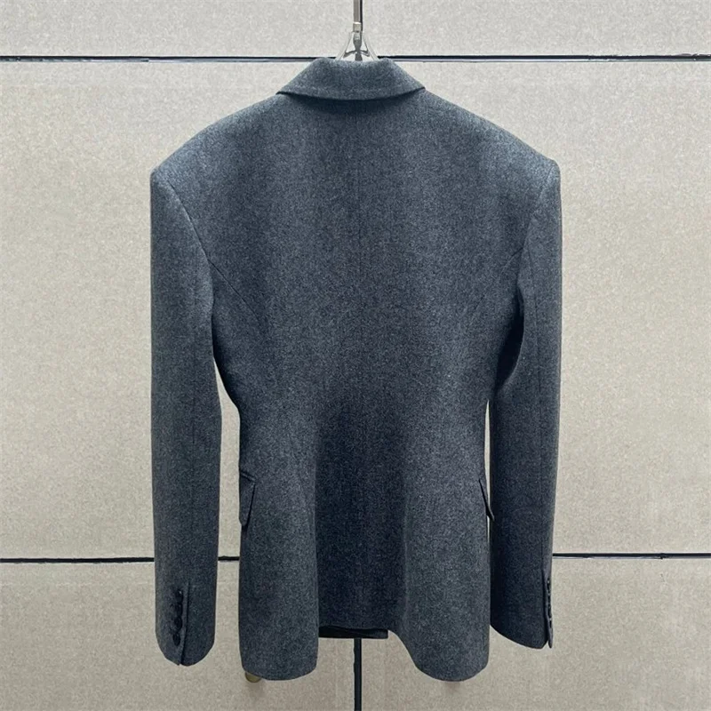 Women's jacket New autumn 2025 single breasted long sleeved top Wool blend women's suit jacket Shoulder padded slim Women's coat