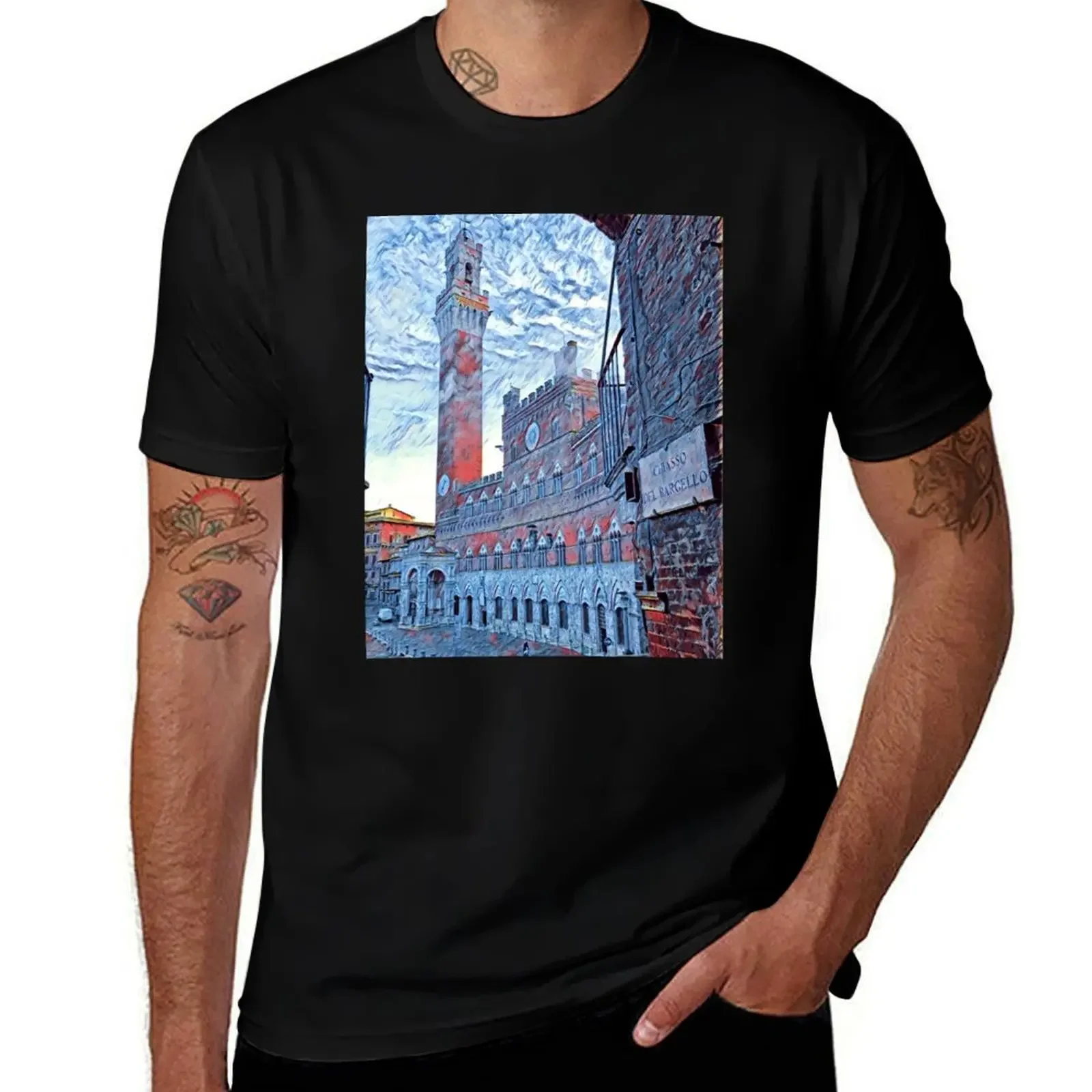 Футболка Palazzo Pubblico & Torre del Mangia, Piazza del Campo, Siena, мужская летняя рубашка, белая футболка для мальчиков, мужская