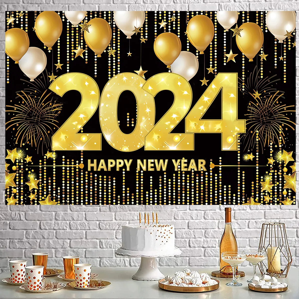 Happy New Year 2024 Backdrop Cloth Merry Christmas Decoraions for Home New Year Background Christmas Ornament Xmas Gift