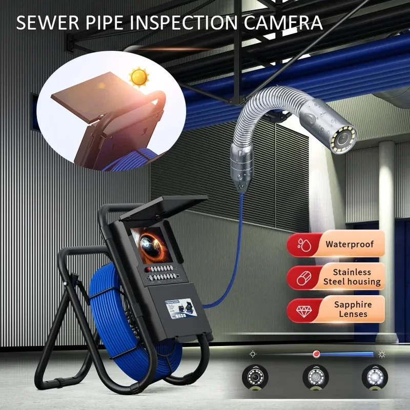 Sewer Inspection Pipe Camera with Self-Level and 512HZ Locator Drain Sewer Pipe Industrial Endoscope DVR Plumber Borescope