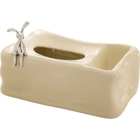 Silver Keramik Pappershanddukslåda Oregelbunden Isformad Silver Kanin Servetthållare Pappershanddukshållare Förvaring på skrivbordet 10 best sales silverförpackning med näsdukar - №10