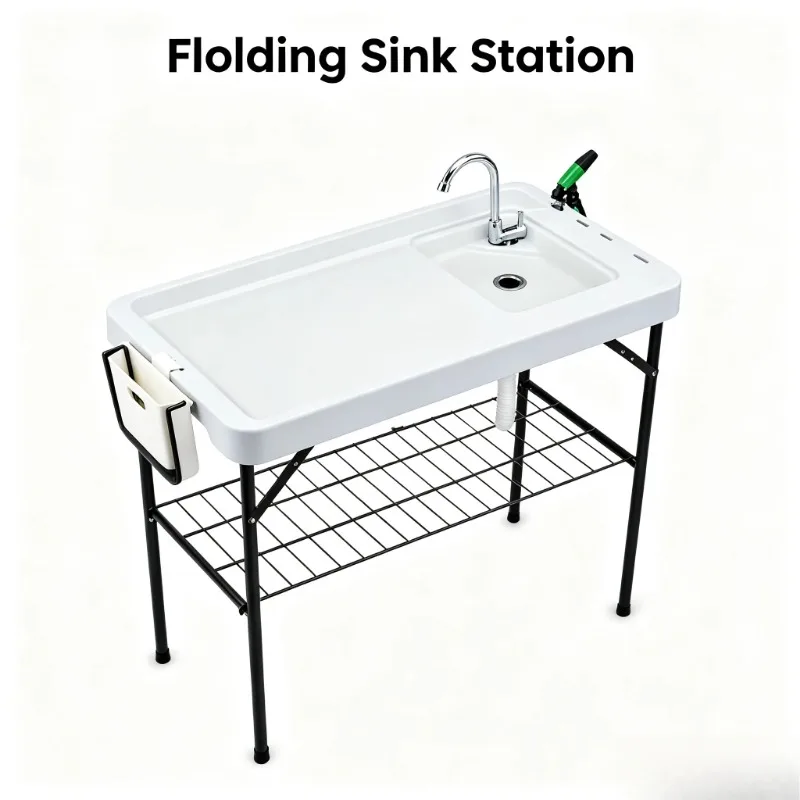 Plastic Folding Fish Cleaning Station Single Sink Portable Outdoor Camping Seafood Fishing Accessory