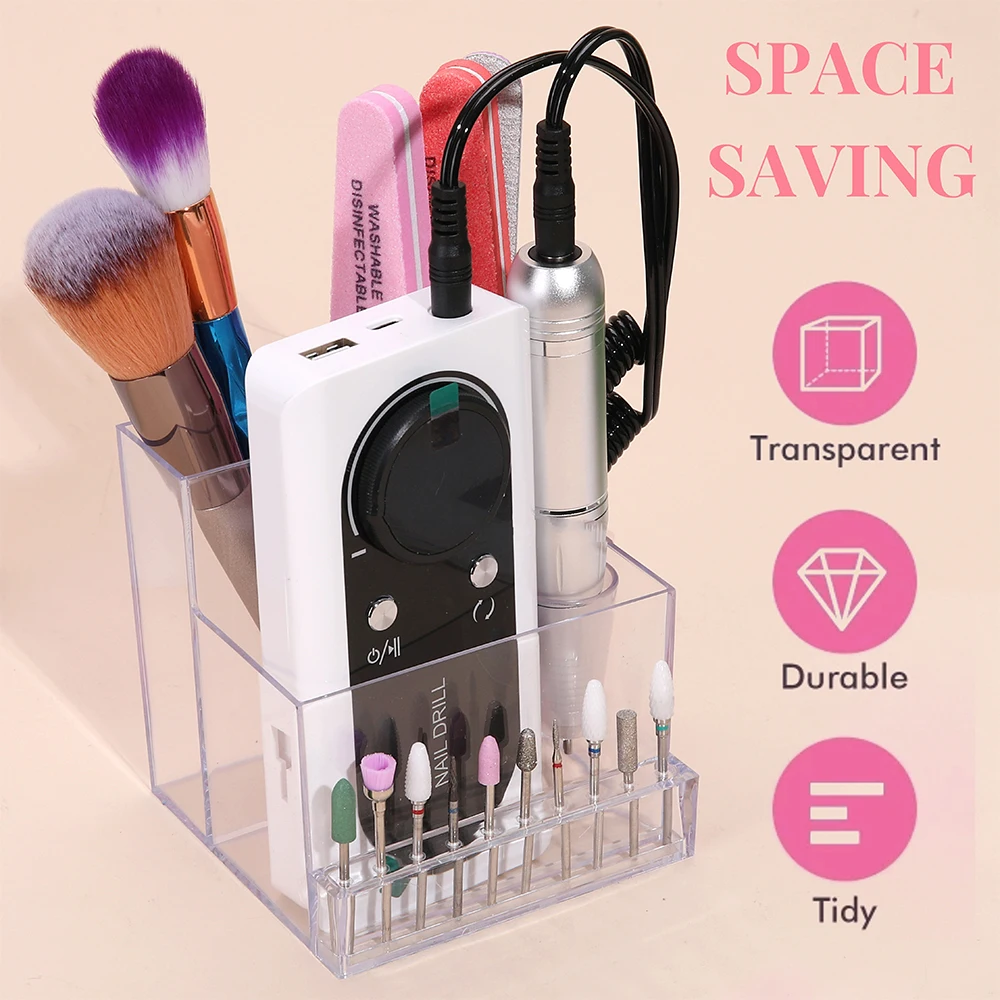 ABS أدوات الأظافر الاكريليك الشفاف المنظم صناديق مسمار الحفر آلة صندوق تخزين تلميع رئيس عرض حالة مستلزمات الأظافر