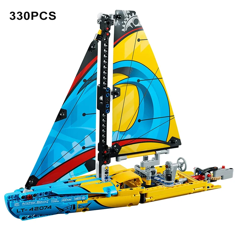 

330PCS Technical Racing Yacht Building Blocks MOC Assemble Bricks Boat 2in1 Deformation Toys Gift For Kids Boy
