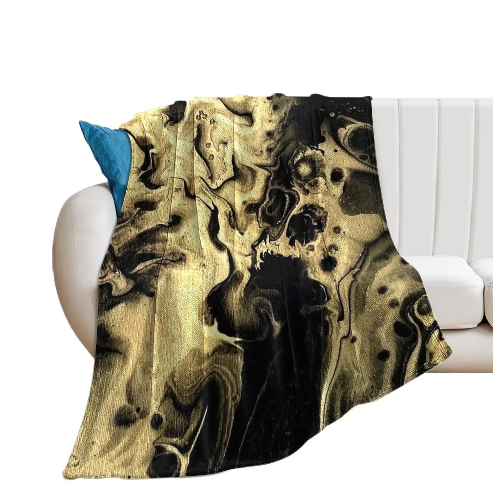 

Gold and Black Fluid Art Throw Blanket Warm Soft Beds Retros Blankets