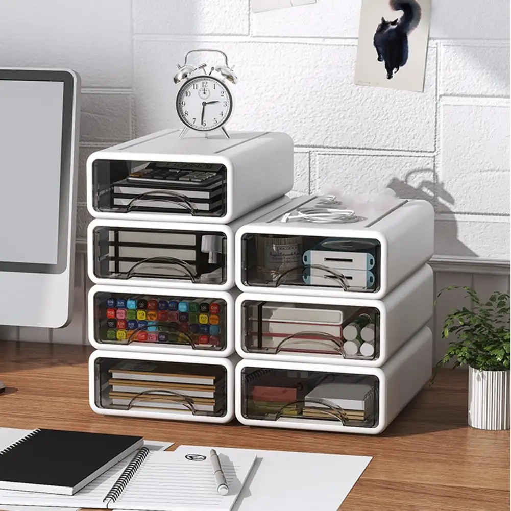 Storage Box with Transparent Drawers Personal Item Storage Box Transparent Stackable Storage Box Drawer Organizer for Stationery