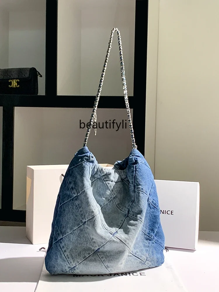 Niche High-Grade Denim Diamond Chain Large Capacity Totes New Bag