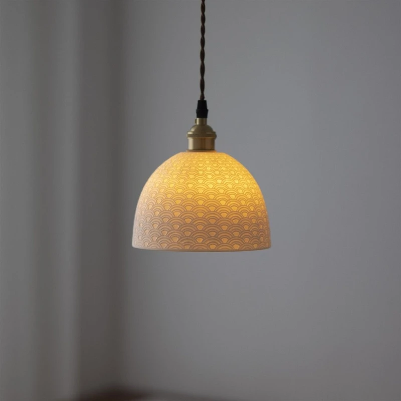 

Французские современные простые подвесные светильники, керамическая подвесная лампа, полупрозрачная белая, для спальни, прикроватной зоны, столовой, освещение для ресторанов