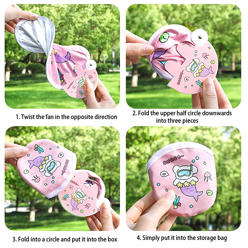 1Pc Cloth Dual Use Girly Heart Foldable Circular Fan Photo Props Reflector Fold Mini Student Outdoor Take It With You