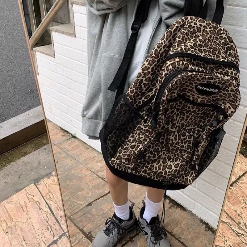 Trendy Casual Leopard Print Women\'s Backpack Korean Large Capacity Versatile Leisure Schoolbag Y2k Unisex Travel Backpack