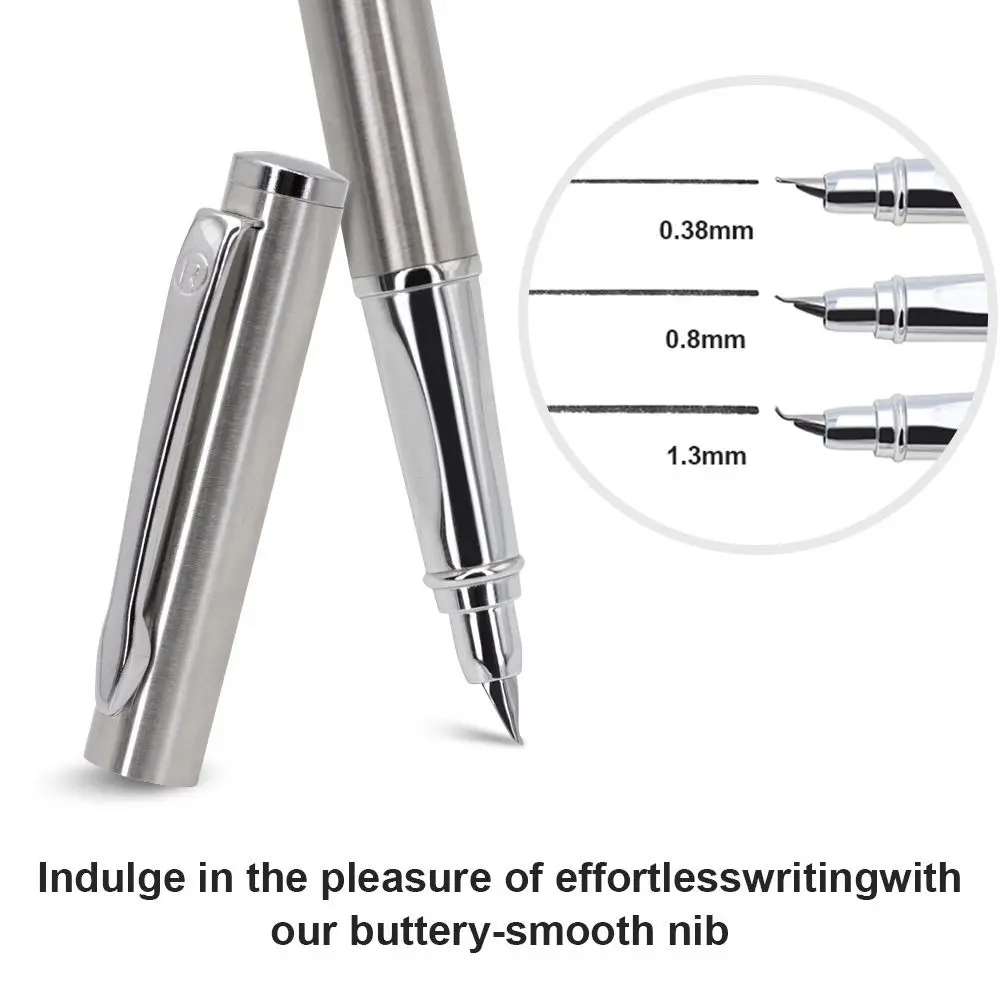 Simple Metal Fountain Pen 0.38/0.8/1.3mm Tip Curved Nib Calligraphy Pen Smooth Writing Writing Signature Pen Students