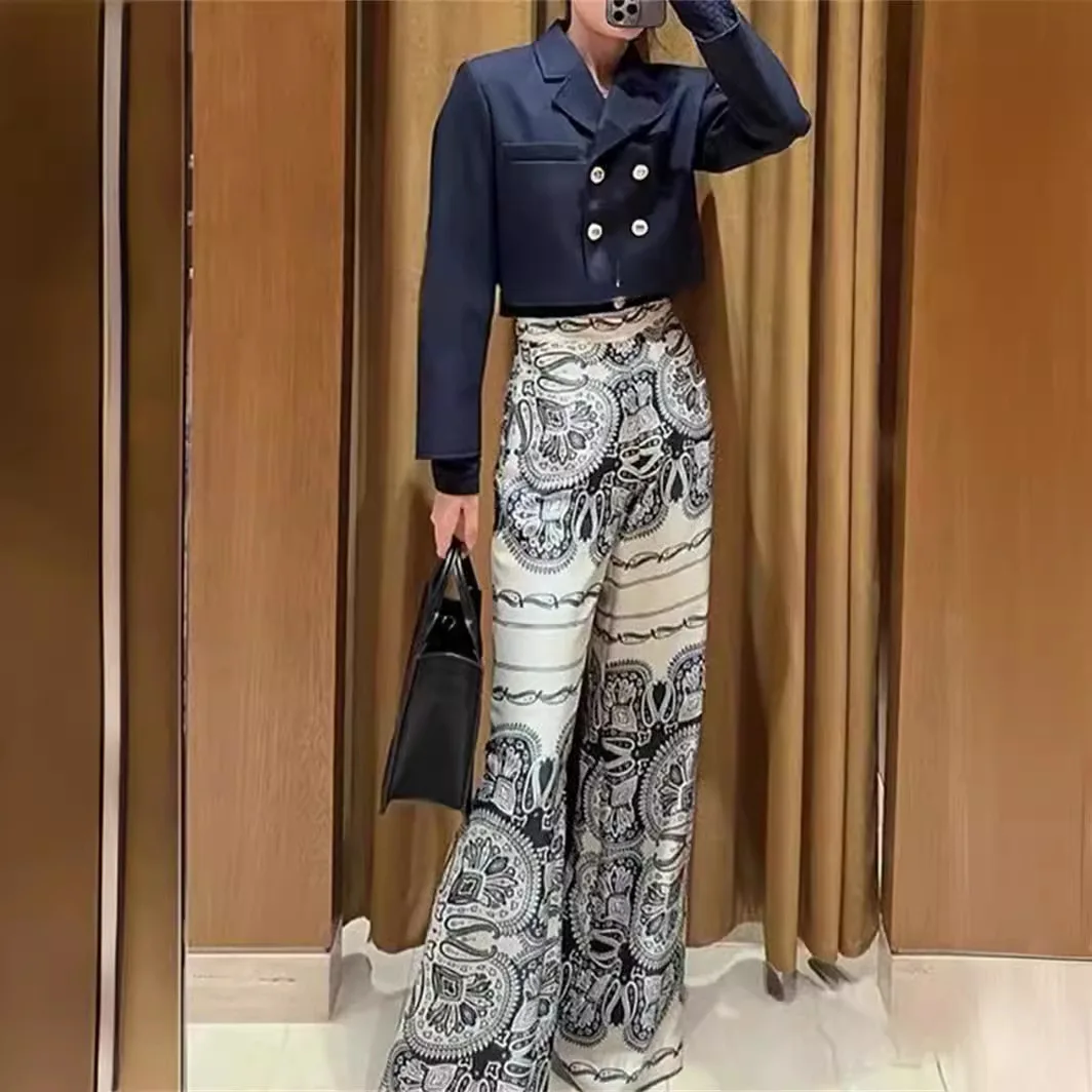 

Early Spring 2024 Commute Paisley Print Long Sve irt Top High Waist Wide Leg Pants Faion Set Women's Polyester Clothing