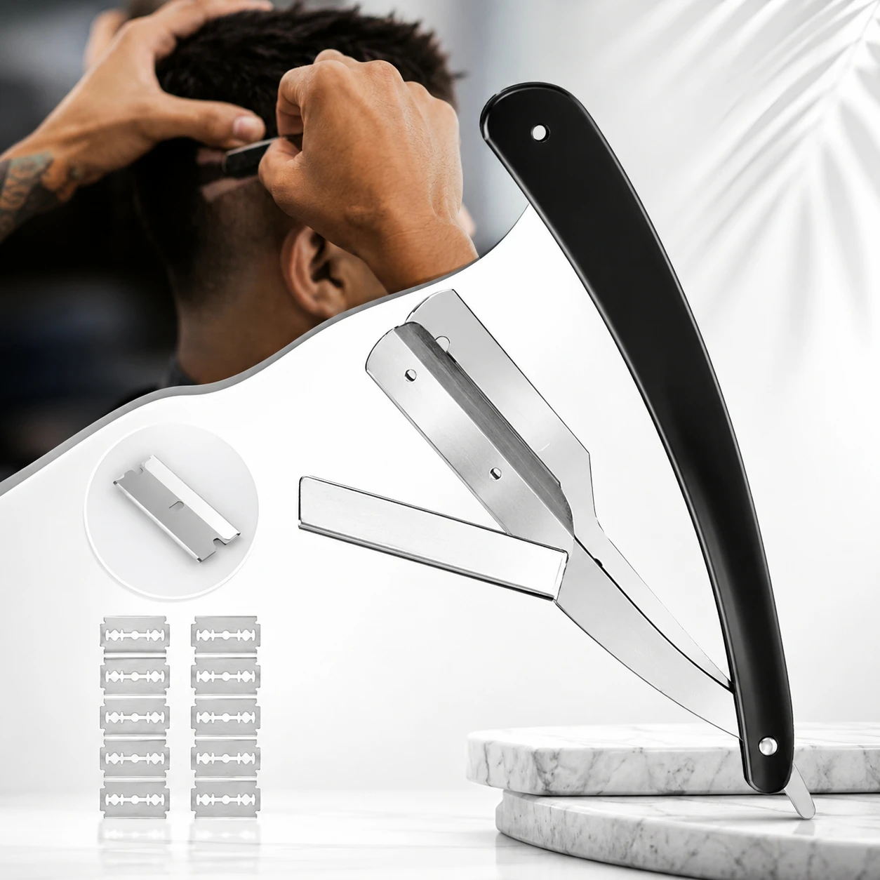 Lâmina Manual Multiuso para Barbearia, Design Preciso para Contorno Facial, Acabamento Profissional, Navalha de Barbeiro