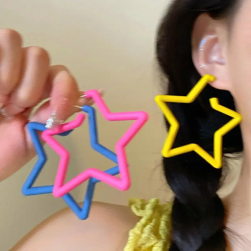 Color girl star earrings Spice girl college girl style earrings candy color pentagram fashion exaggerated new seaside vacation