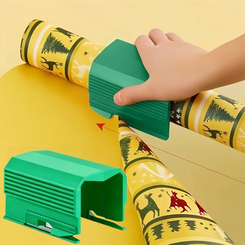 Wrapping Paper Cutter Plastic Christmas Packaging & Handmade Gifts Wrap Sliding Cutter Gadgets Portable Roll Paper Cutting Knife