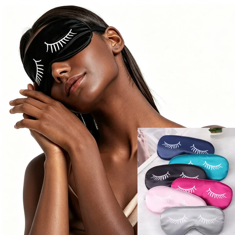 Cartoon Eyelash Silk Sleep Mask Alleviates Fatigue Comfort Eyeshade Eye Cover , Satin Eye Cover with Elastic Adjustable Strap