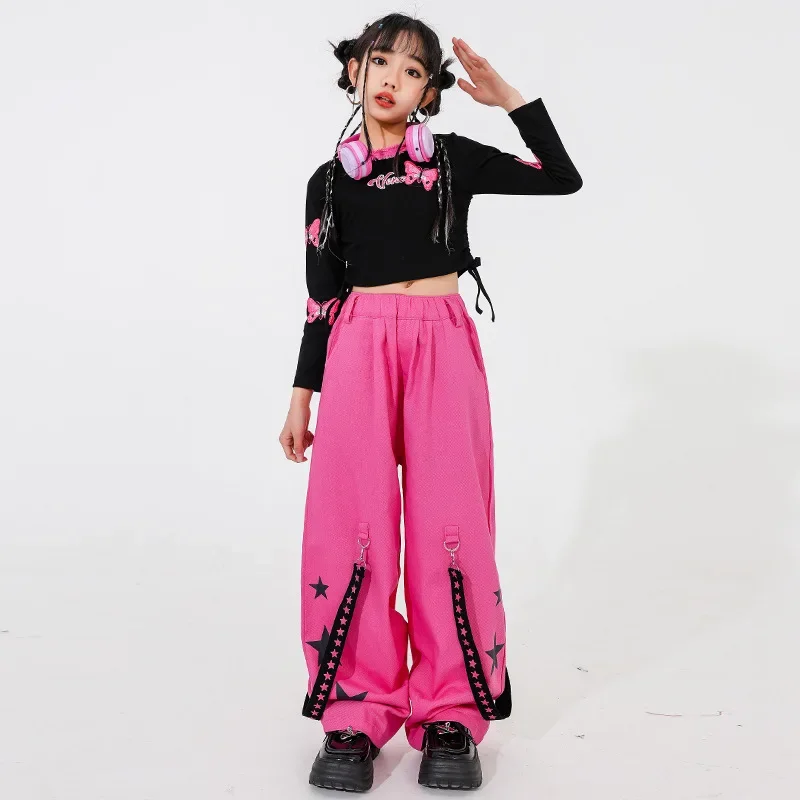 

Kids Jazz Dance Clothes Girls Long Sleeve Top Pink Pants Fashion Hip Hop Clothing Teenagers Modern Dance Performance Costumes