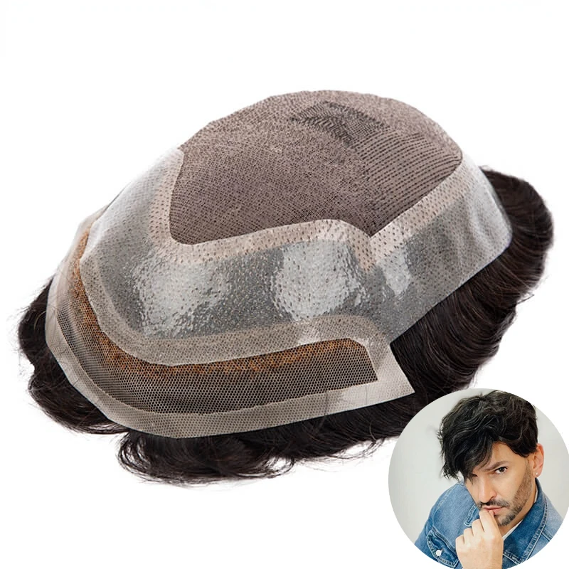 Toupee peruca masculina frente do laço e mono topo durável cabelo prótese 100% cabelo humano exhuast sistemas peruca para homem frete grátis