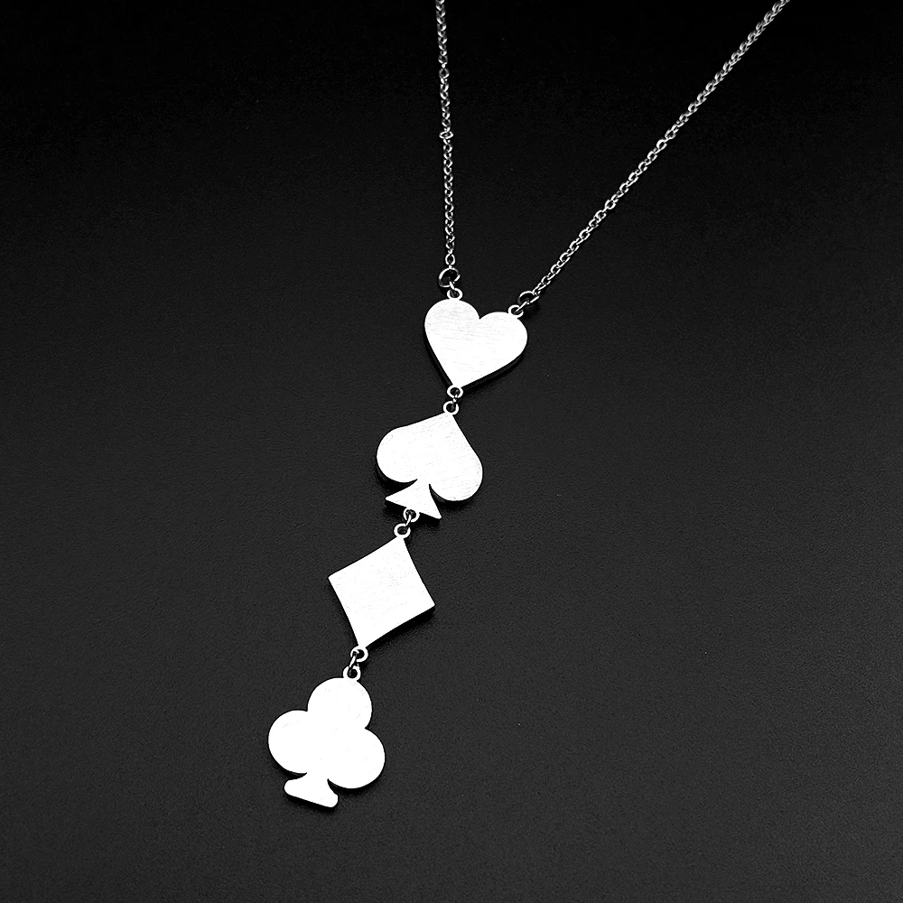 Pokerkarten-Halskette mit Sprossen in Form von Pik, Herzen, Karo und Ruiten für Damen und Herren aus Edelstahl, Glücksbringer, Vintage, Hip-Hop, Streetwear, Party-Schmuck – Detail 5