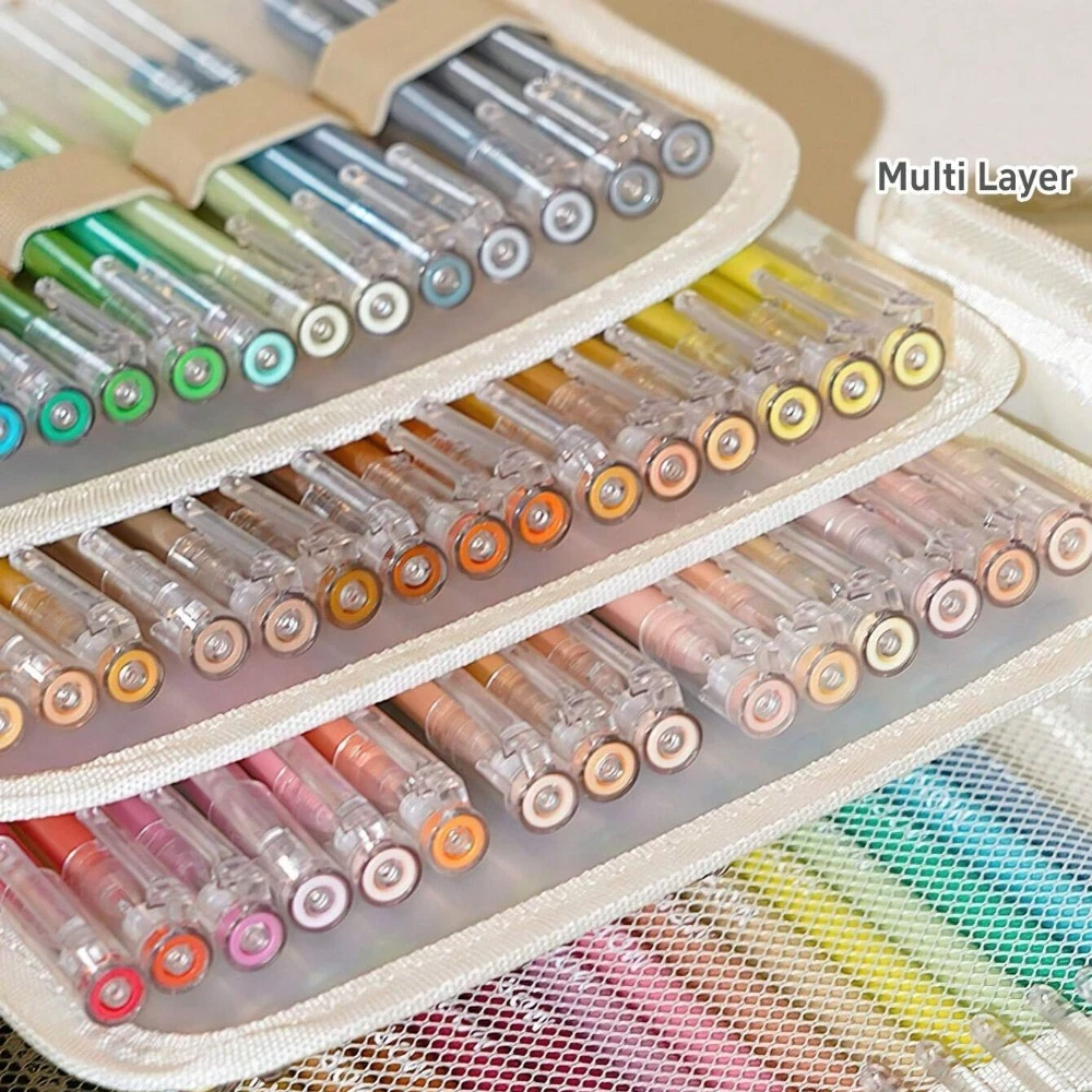 Languo Colored Gel Pen Case Multi-Layer Can Hold 36/108pcs Simple Stationery Organizer Multi-Functional Storage Bag Student Gift