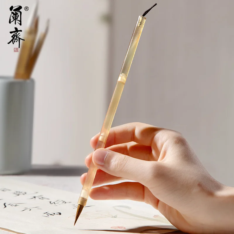 Professional Calligraphy Brush Set with Natural Horn Handles Wolf Hair and Goat Hair Tips Small Medium Large Sizes for Regular