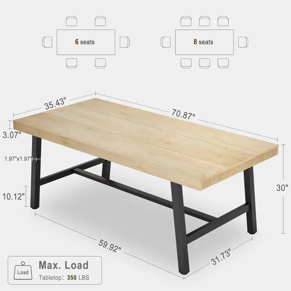 Extra-Long Industrial Rustic Wooden Metal Desk for Home Office, 70.87, Suitable for 2 Monitors