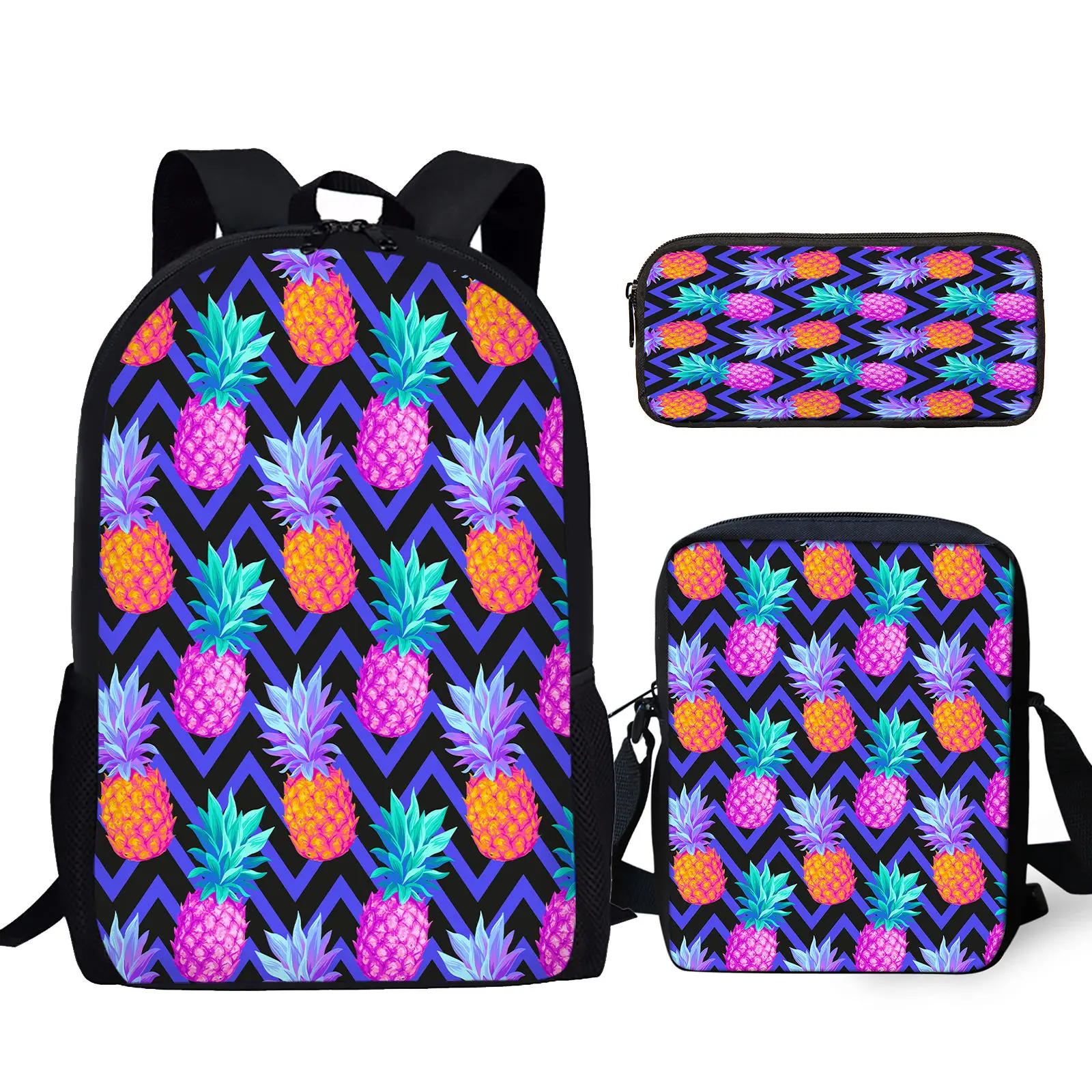 Imagem -04 - Fruit Pineapple Print School Bolsa Grupo Listra Colorida Mochila para Estudante Laptop Adolescente Livro Didático Casual Pcs