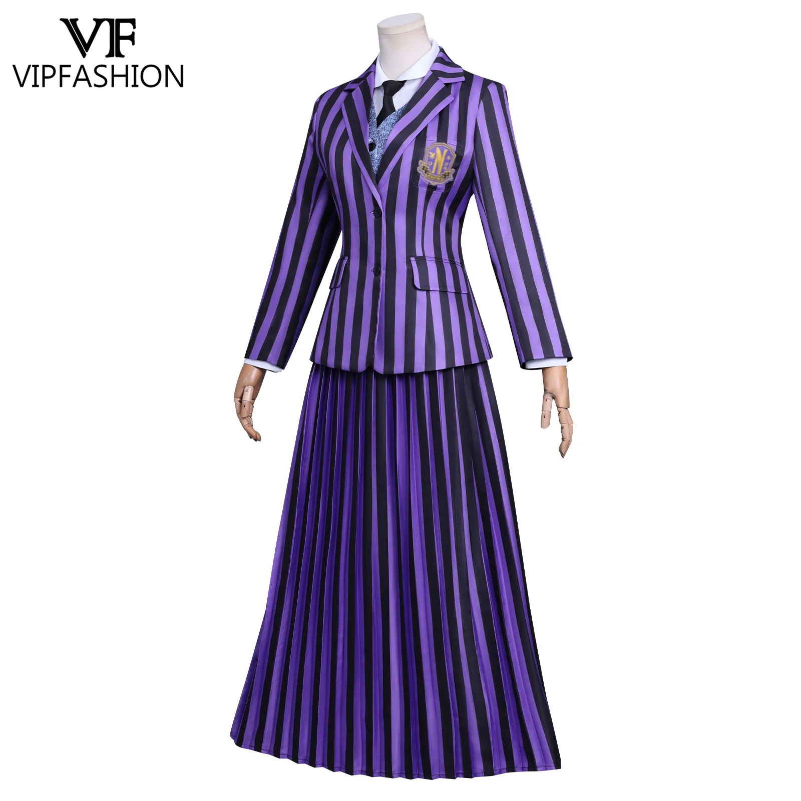 أزياء VIP FASHION Enid Sinclai Bianca للمدرسة التأثيرية أزياء أرجوانية مخططة فستان موحد بدلة حفلات الهالوين للنساء والفتيات