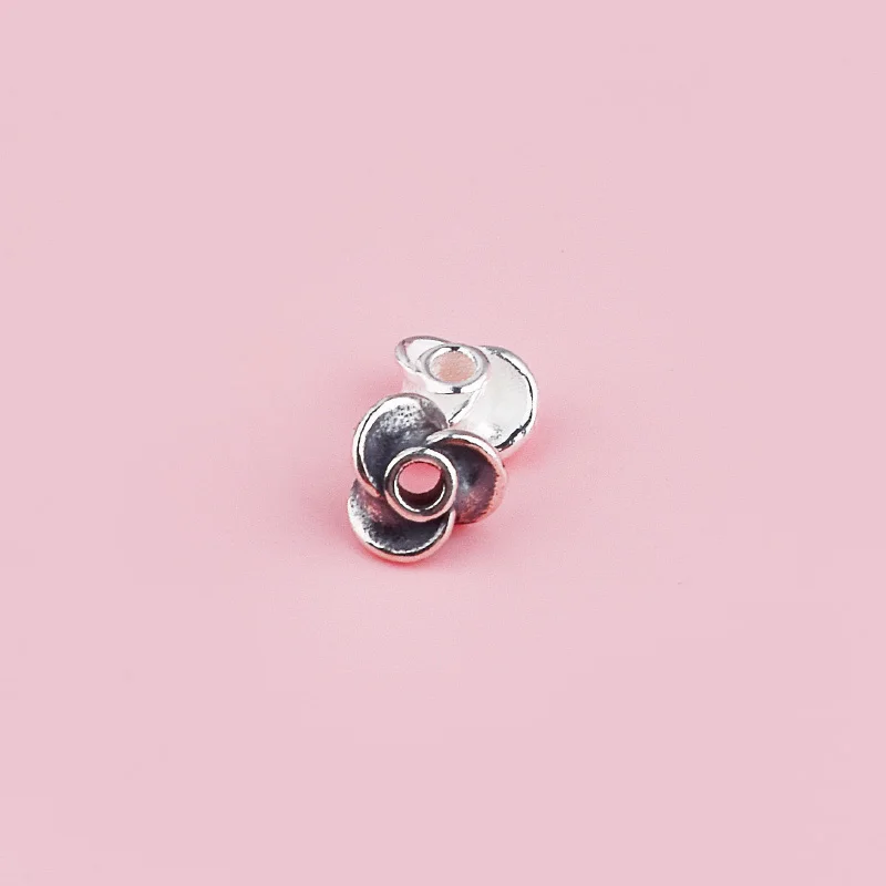 S925 pure silver vintage small fan blade three-leaf flower pendant bead DIY red string bracelet accessory